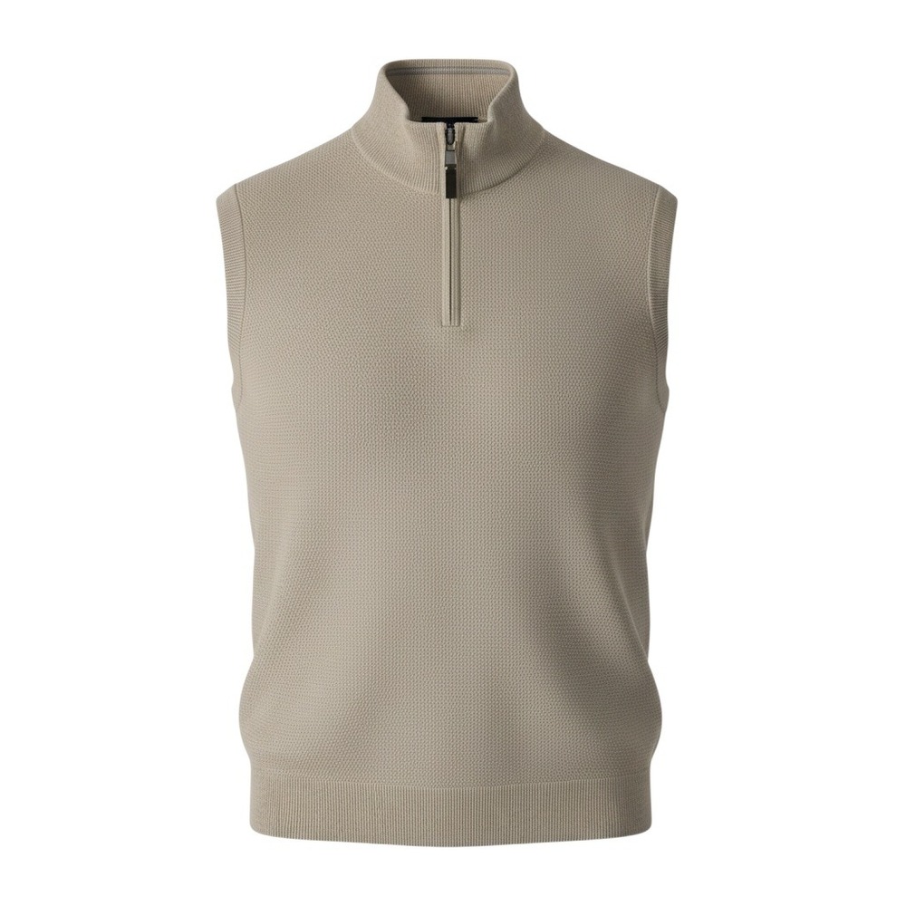 NWT Roundtree & Yorke Sweater Vest 4XB Tan Mens Quarter Zip Textured